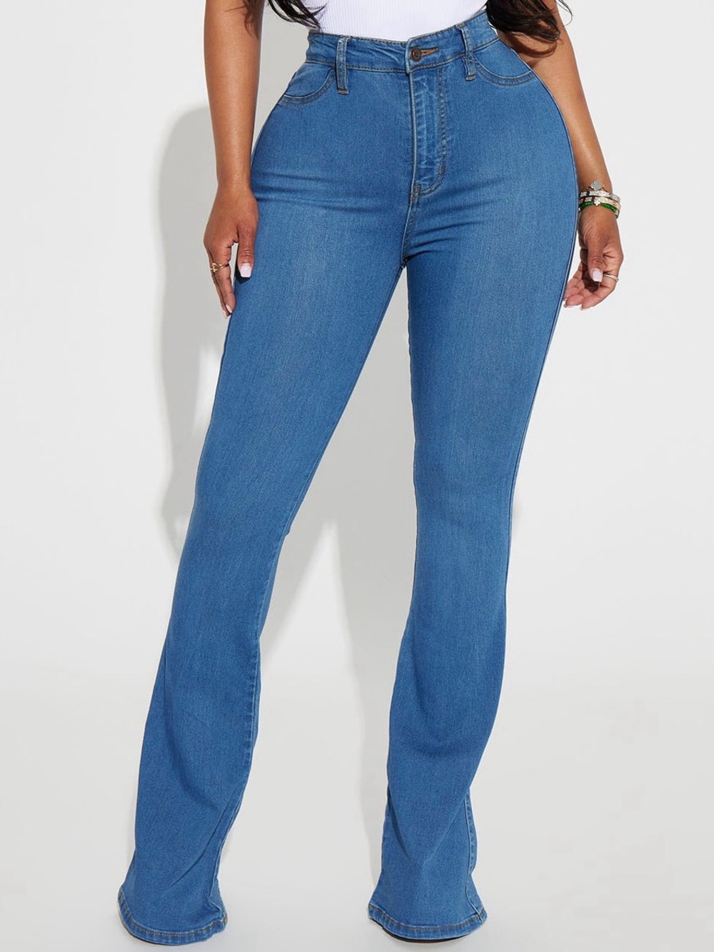 Fashion Nova Women's High-Rise Blue Flare Jeans